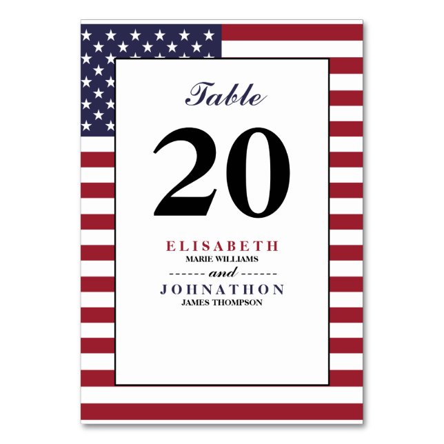 American Flag Wedding Tischnummer (Vorderseite)