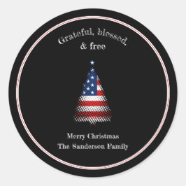 American Flag Weihnachtsbaum gesegnet Runder Aufkleber