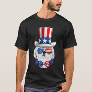 American Flag White Maltese Amerikanische Unabhäng T-Shirt