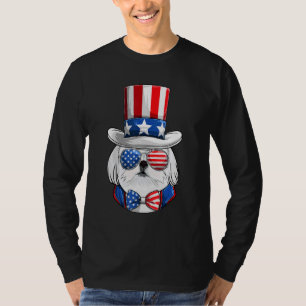 American Flag White Maltese Amerikanische Unabhäng T-Shirt