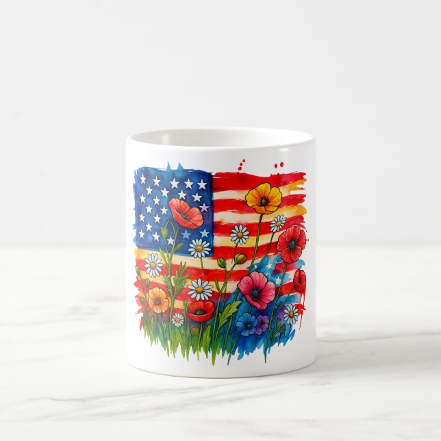 American Flag & Wildblumen - Patriotic Kaffeetasse (Mittel)