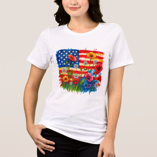 American Flag & Wildblumen - Patriotic Tri-Blend Shirt (Vorderseite)