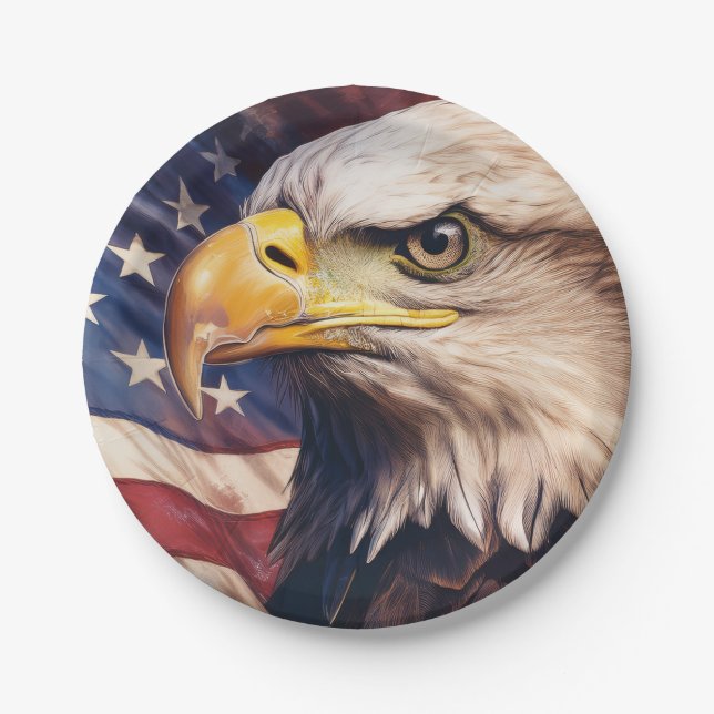 American Flag with Bald Eagle Head Pappteller (Vorderseite)