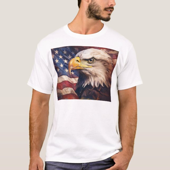 American Flag with Bald Eagle Head T-Shirt (Vorderseite)