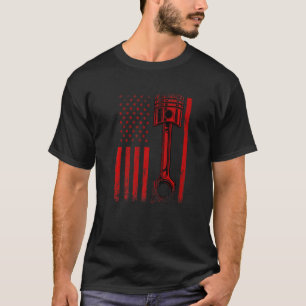 American Flag with Car Motor Pistole Novelty Graph T-Shirt