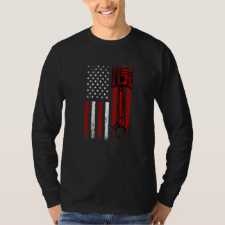 American Flag with Car Motor Pistole Novelty Graph T-Shirt