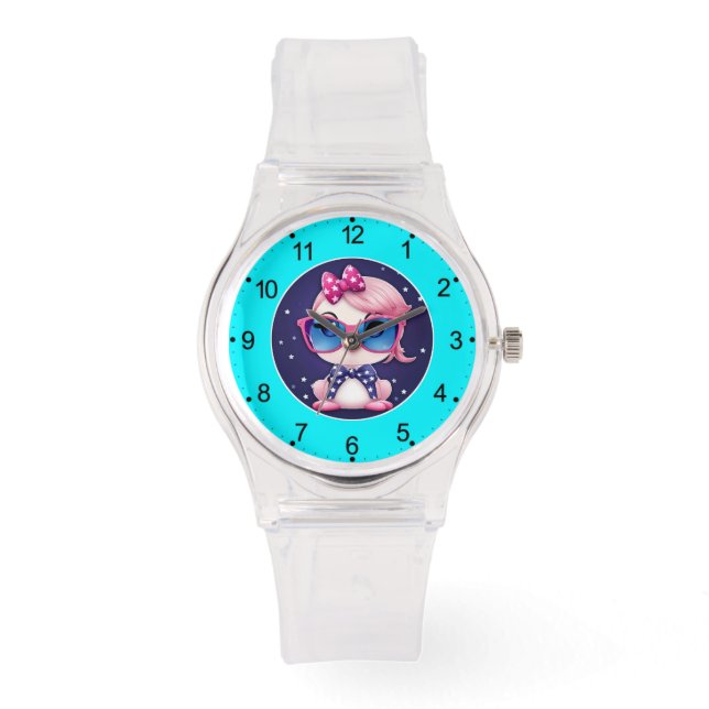 American Flag with Flamingo Cartoon-69680 Armbanduhr (Vorderseite)