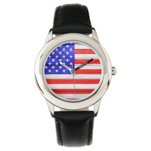 American Flag Wood Armbanduhr