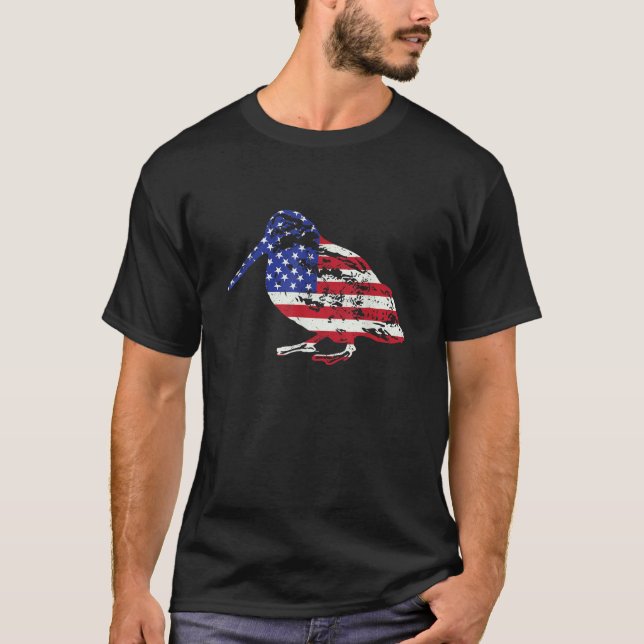 American Flag Woodcock Hunter Timberdoodle Bogsuck T-Shirt (Vorderseite)