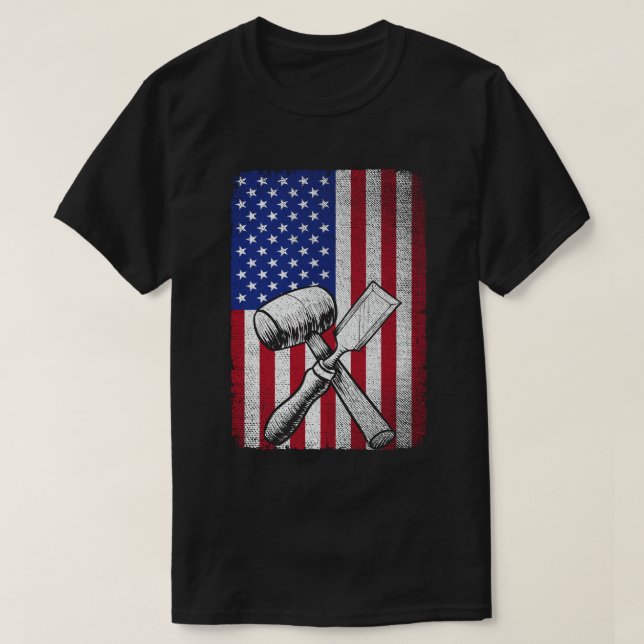 American Flag Woodworker Carpenter Woodwork T-Shirt (Design vorne)