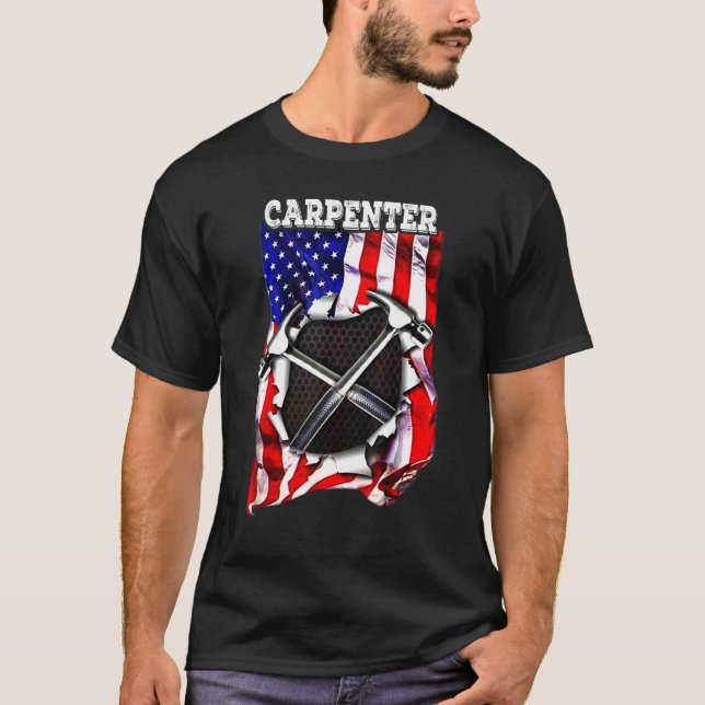 American Flag Woodworking  Carpenter Wood Working T-Shirt (Vorderseite)