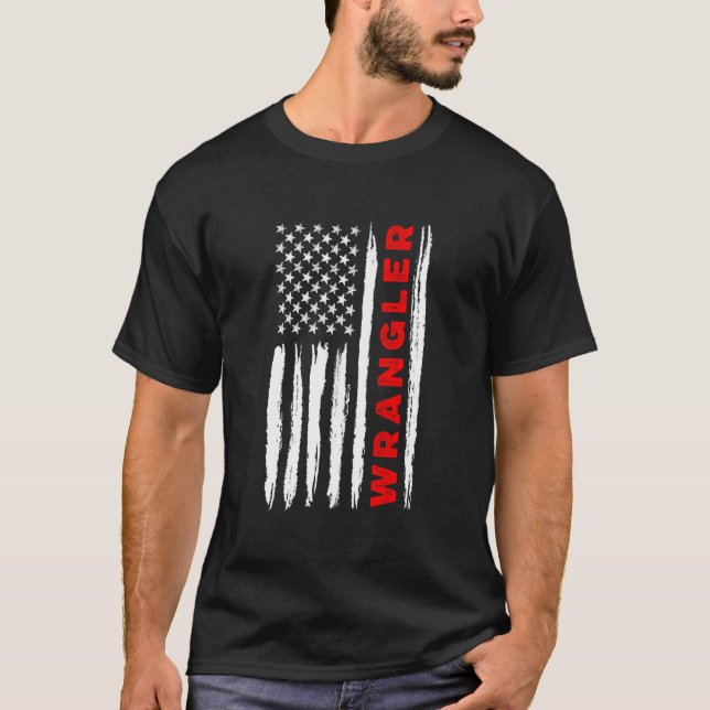 American Flag Wrangler Us Usa Flag Patriotic T-Shirt (Vorderseite)