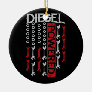 American Flag Wrench Diesel Powered Motor Keramik Ornament