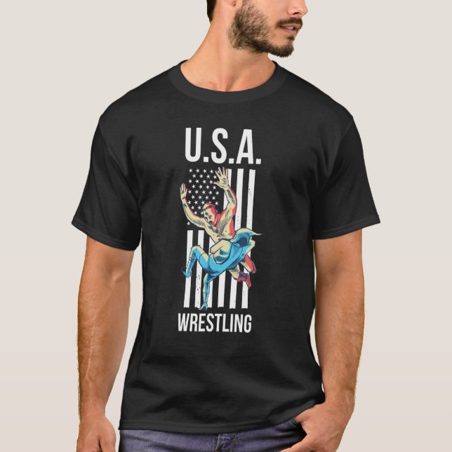 American Flag Wrestler Player Wrestling Lover Patr T-Shirt (Vorderseite)