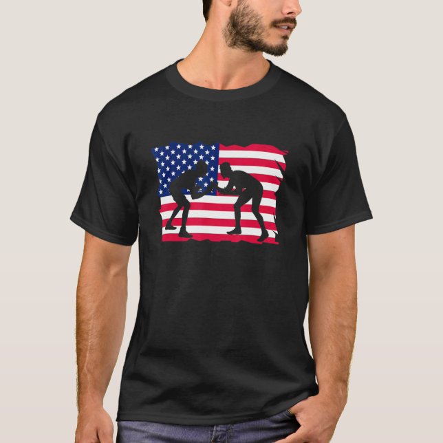 American Flag Wrestling Wrestler Wrestling Fan T-Shirt (Vorderseite)