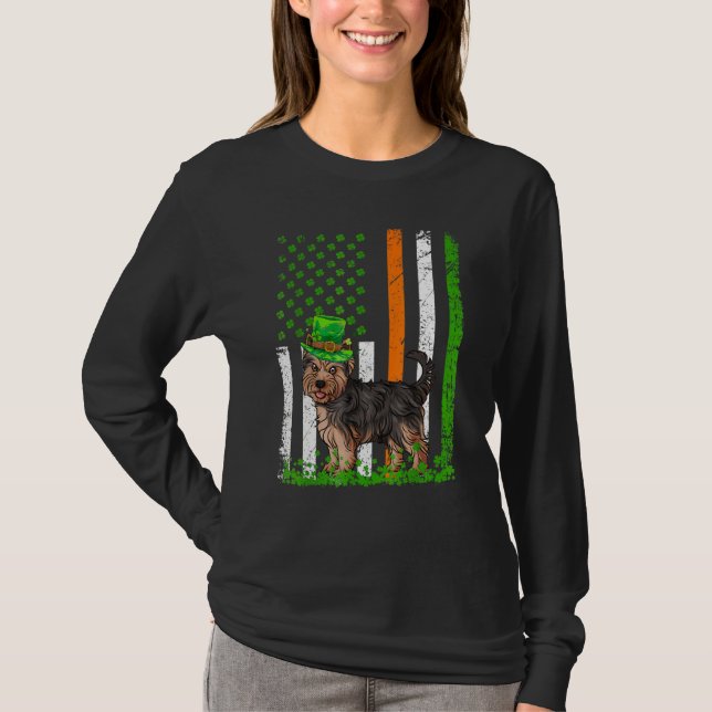 American Flag Yorkshire Terrier Dog St Patricks D T-Shirt (Vorderseite)