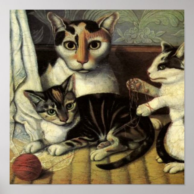 American Folk Art Cats aus dem 19. Jahrhundert Poster (Vorne)