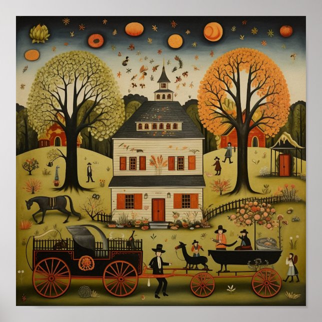 American Folk Art Large White House Poster (Vorne)
