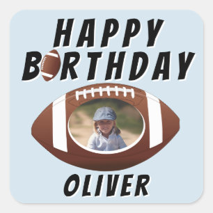 American Football Ball Birthday Boy Foto Quadratischer Aufkleber