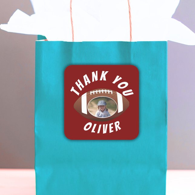 American Football Ball Birthday Foto Vielen Dank Quadratischer Aufkleber (Von Creator hochgeladen)