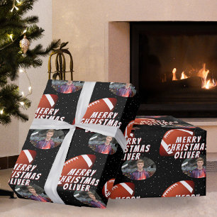 American Football Ball Frohe Weihnachten Junge Fot Geschenkpapier