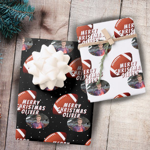 American Football Ball Frohe Weihnachten Junge Fot Geschenkpapier Set