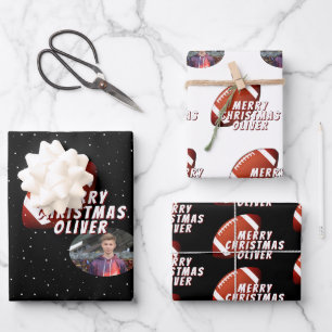 American Football Ball Frohe Weihnachten Teen Foto Geschenkpapier Set