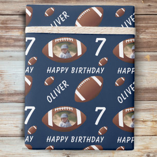 American Football Ball Happy Birthday Foto Blue Geschenkpapier