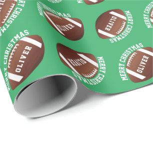 American Football Bälle Name Grün Weihnachten  Geschenkpapier