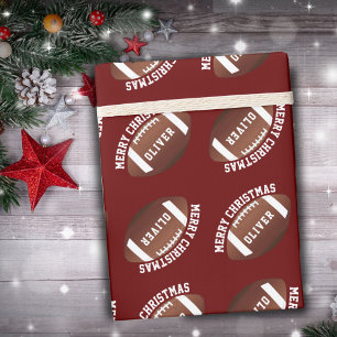 American Football Bälle Name Rot Weihnachten  Geschenkpapier