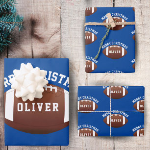 American Football Balls Name Blue Christmas Geschenkpapier Set