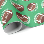 American Football Balls Name Green Christmas Geschenkpapier<br><div class="desc">American Football Balls nennen grünes Weihnachtswrapping Paper. Personalisieren Sie mit Ihrem Namen. Du kannst den Text Frohe Weihnachten ändern.</div>
