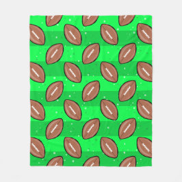 American Football Balls - Pattern on Green Fleecedecke