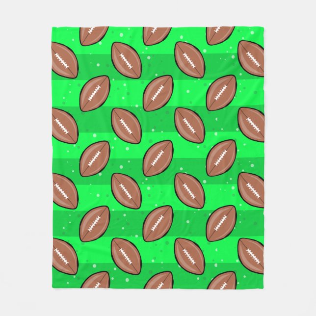 American Football Balls - Pattern on Green Fleecedecke (Vorderseite)