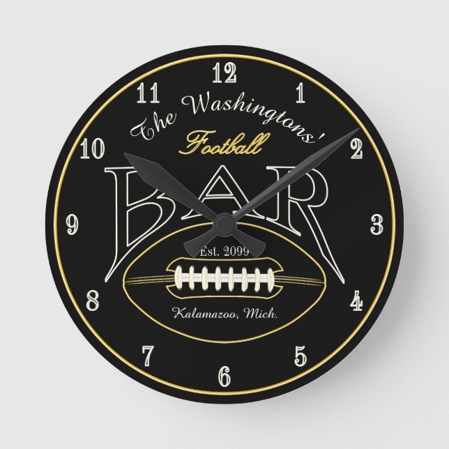 American Football Bar Wall Clock for Man Cave Runde Wanduhr (Vorderseite)