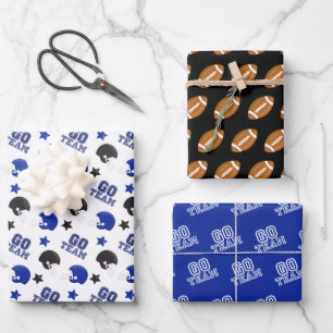 American Football Blue and Black Muster Geschenkpapier Set