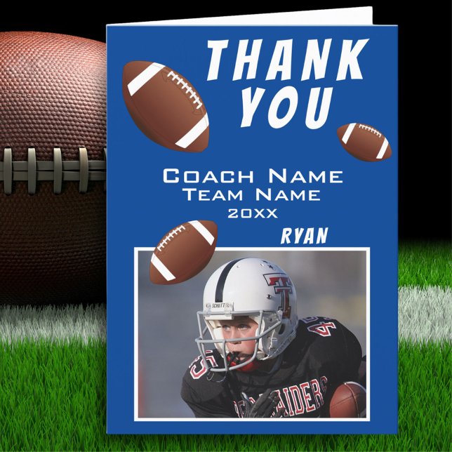 American Football Blue Vielen Dank Coach Foto Card Dankeskarte (Von Creator hochgeladen)