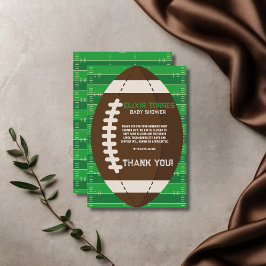 American Football Brown & Green Color Baby Dusche Dankeskarte