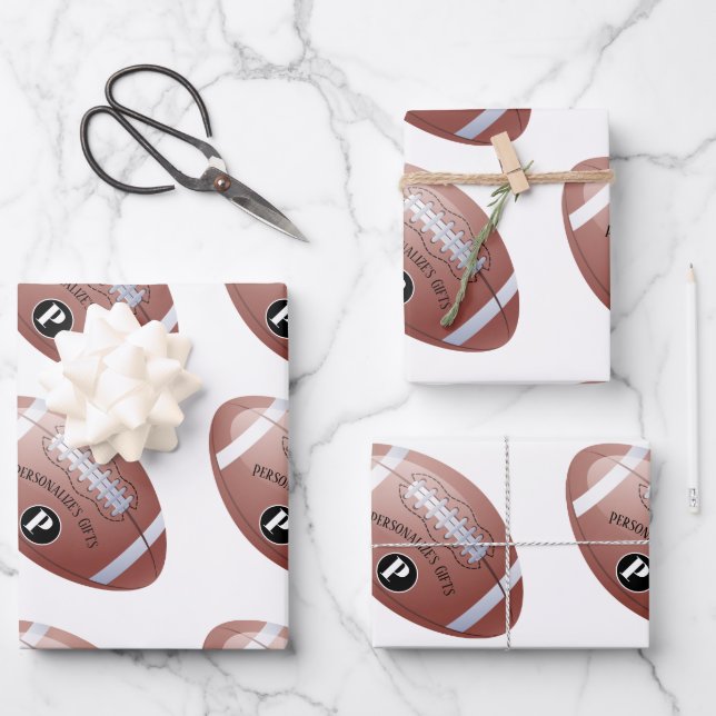 American Football Custom Monogram Name Geschenkpapier Set (Vorderseite)