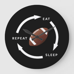 American Football Eat Sleep Wiederholung Sport Fan Große Wanduhr