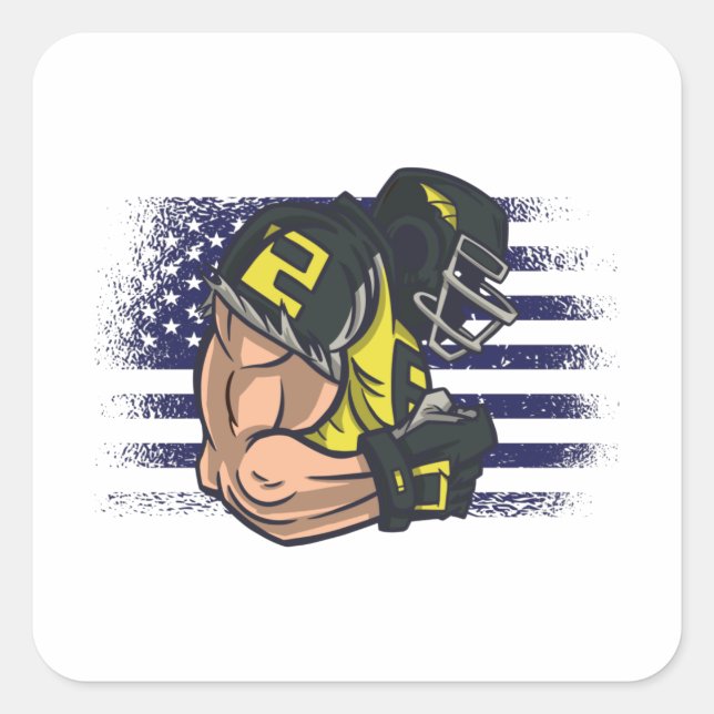American Football Fan Jersey Shirt USA Flag Quadratischer Aufkleber (Vorderseite)
