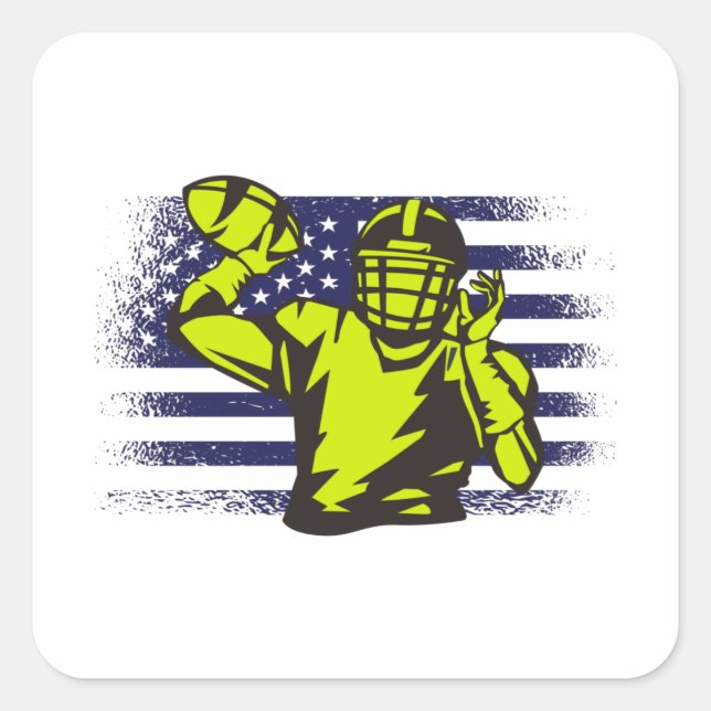 American Football Fan Jersey Shirt USA Flag Quadratischer Aufkleber (Vorderseite)