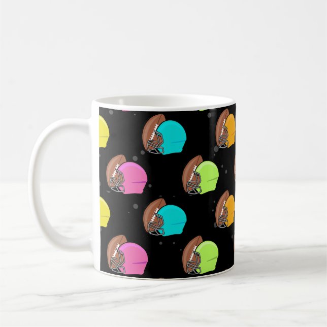 American Football - Farbenfrohe Helme und Ball Kaffeetasse (Links)