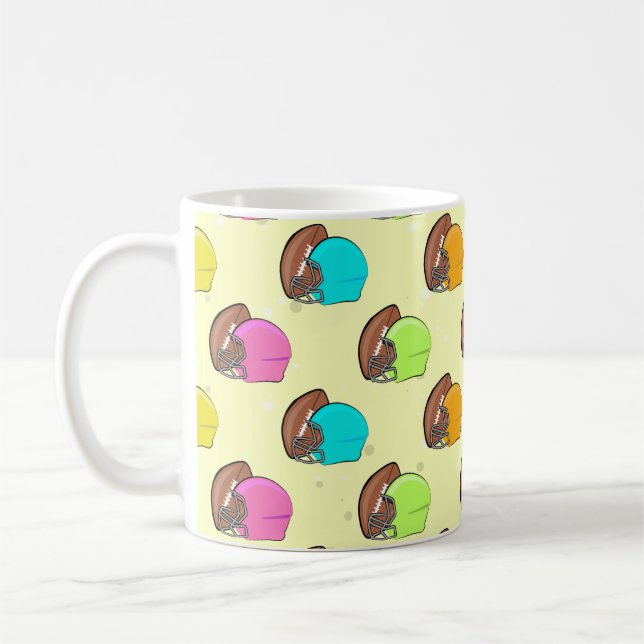 American Football - Farbenfrohe Helme und Ball Kaffeetasse (Links)