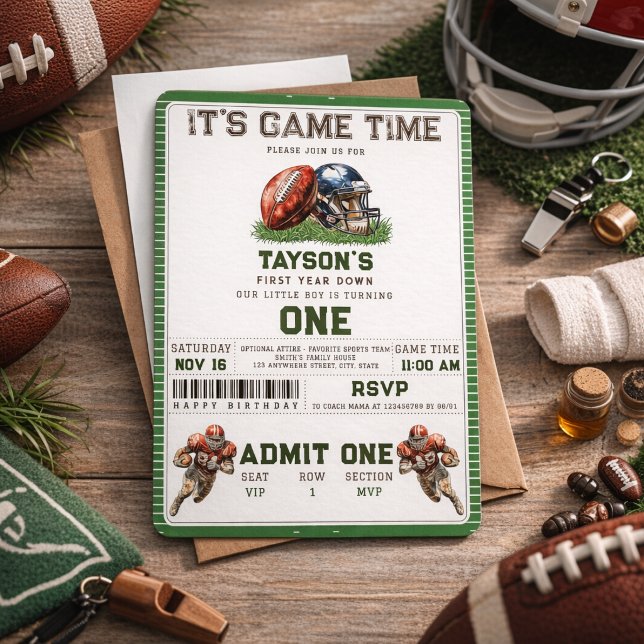 American Football First Year Down 1. Geburtstag Einladung (American Football First Year Down 1st Birthday Invitation)