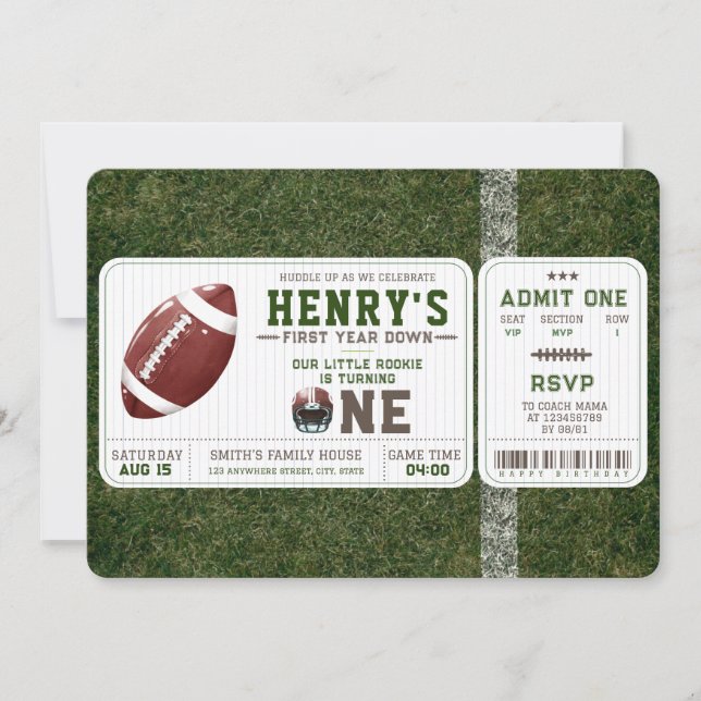 American Football First Year Down 1st Birthday Einladung (Vorderseite)