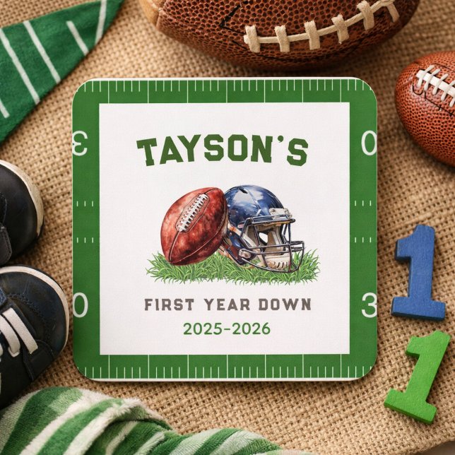 American Football First Year Down 1st Birthday Quadratischer Aufkleber (American Football First Year Down 1st Birthday Square Sticker
)