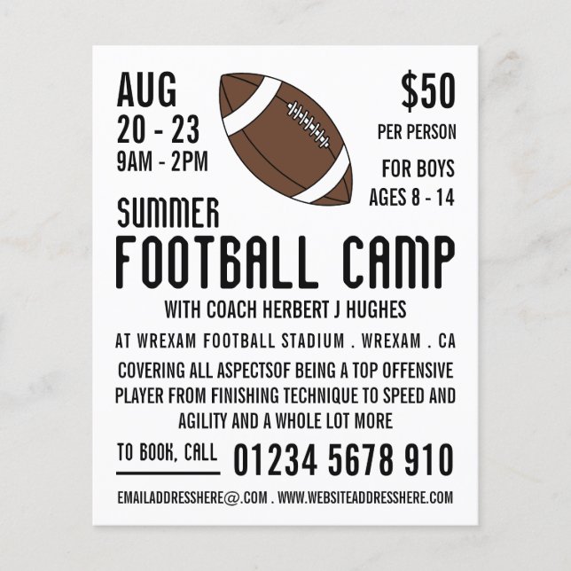 American Football, Football Camp Werbung Flyer (Vorne)