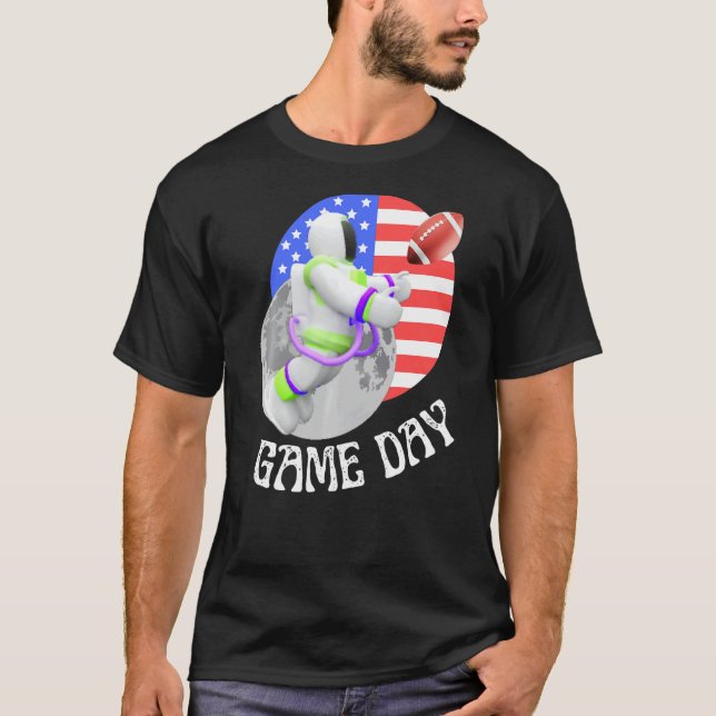 American Football  game Day USA Flag Astronaut Moo T-Shirt (Vorderseite)