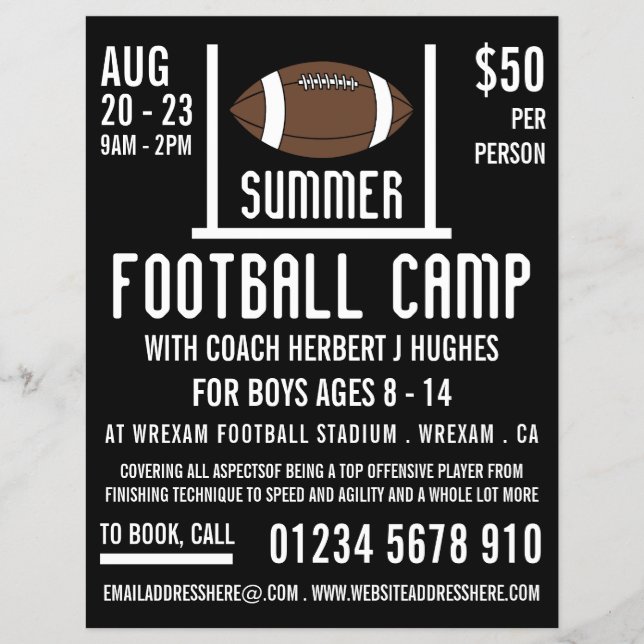 American Football & Goal Football Camp Werbung Flyer (Vorne)